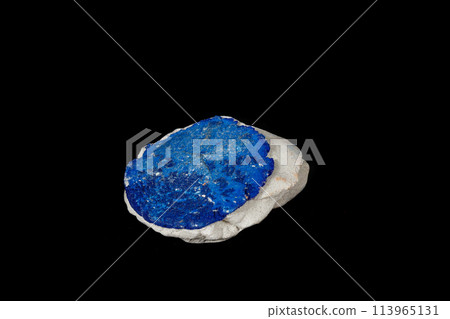 Macro mineral stone Azurite in siltstone against black background 113965131