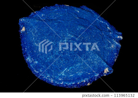 Macro mineral stone Azurite in siltstone against black background 113965132