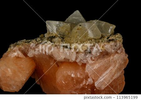 Macro stone Apophyllite mineral on black background 113965199