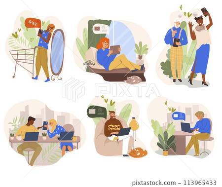 People using technology mini compositions set People using technology mini compositions set 113965433