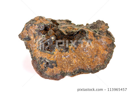 Macro stone mineral quartz with chlorite on a white background Macro stone mineral quartz with chlorite on a white background 113965457