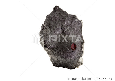 Macro mineral stone Garnet in rock on a white background Macro mineral stone Garnet in rock on a white background 113965475
