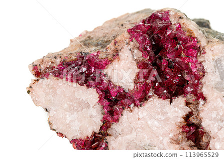 Macro stone Erythrite mineral on white background 113965529