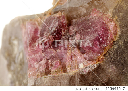 Macro tourmaline mineral stone on white background 113965647