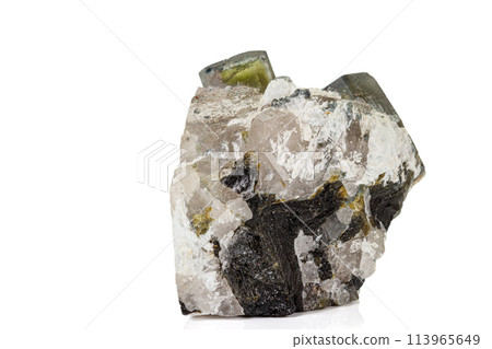 Macro tourmaline mineral stone on white background 113965649