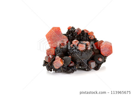 Macro mineral stone Vanadinite on a white background 113965675