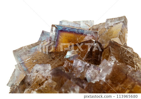 Macro stone mineral Fluorite on a white background 113965680