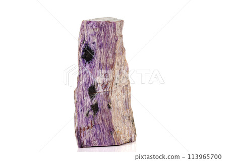 Macro stone Aegirine in charoite on white background Macro stone Aegirine in charoite on white background 113965700