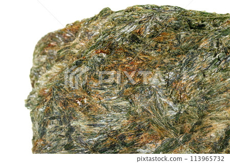 Macro stone mineral Diopside Calcite Magnetite on a white background 113965732