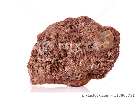 Macro stone Topaz mineral in rock on a white background 113965751