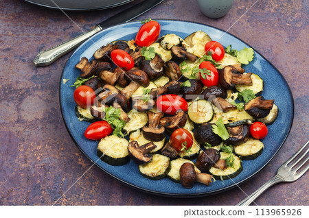 Baked colorful vegetables, healthy food. Baked colorful vegetables, healthy food. 113965926