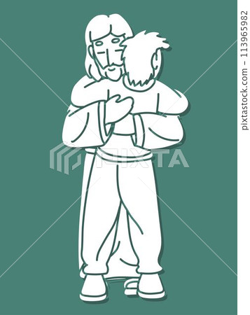 Jesus Hugged a Man with Love and Comfort Cartoon Graphic Vector 113965982