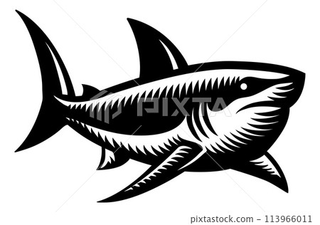 Shark Animal Woodcut Vintage Style Icon Mascot 113966011