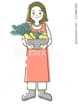 中年婦女種菜 農民提著菜籃 中年婦女種菜 農民提著菜籃 113966368