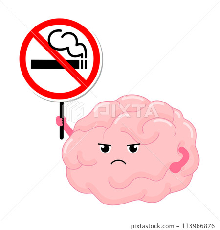 Cartoon brain character human organs holding stop and no smoking sign. 113966876