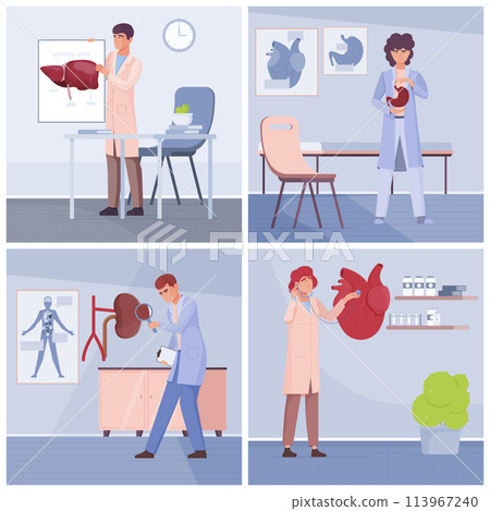 Hand drawn flat organ square illustration collection with specialist doctors 113967240