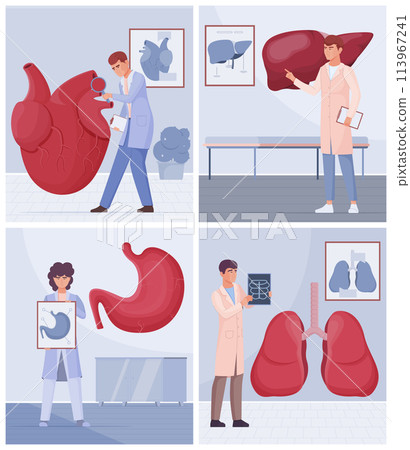 Hand drawn flat organ vertical cards collection with specialist doctors 113967241