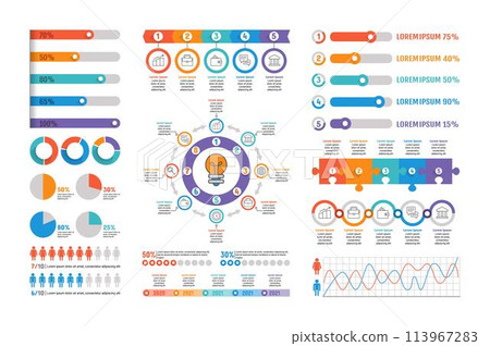 Infographic chart. Graph colorful elements, graphic business, presentation document corporate. Info design, data bars modern blue growth. Structure and timeline. Vector background tidy information set Infographic chart. Graph colorful elements, graphic business, presentation document corporate. Info design, data bars modern blue growth. Structure and timeline. Vector background tidy information set 113967283