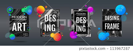 Design graphic. Abstract frame title poster, brush color, layout cover, shape modern banner geometry, logo splash shape brutal, colorful brochure, wall art. Vector tidy minimalistic style background 113967287