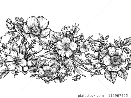 Boutonniere of wild rose flowers and berries Boutonniere of wild rose flowers and berries 113967535