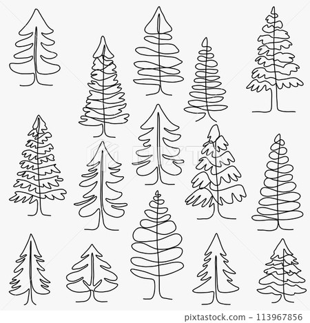 Pine trees freehand drawing flat design. Pine trees freehand drawing flat design. 113967856