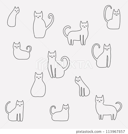 Doodle freehand drawing of cute cats. 113967857