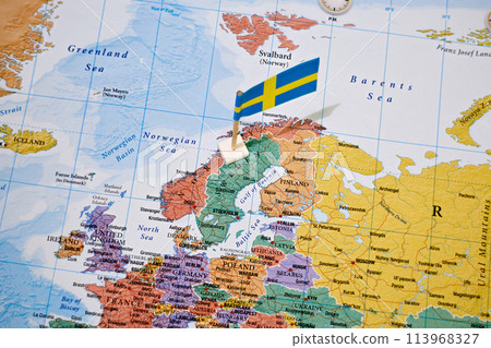 Sweden on world map with flag 113968327