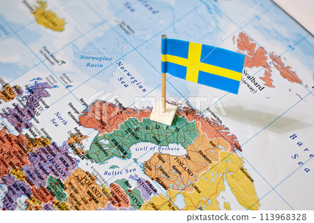 Sweden on world map with flag Sweden on world map with flag 113968328