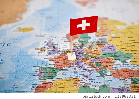 Switzerland on world map with flag Switzerland on world map with flag 113968331