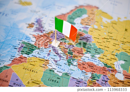 Italy on world map with flag Italy on world map with flag 113968333