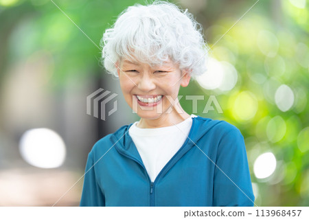 Senior woman in sportswear, fresh greenery Senior woman in sportswear, fresh greenery 113968457