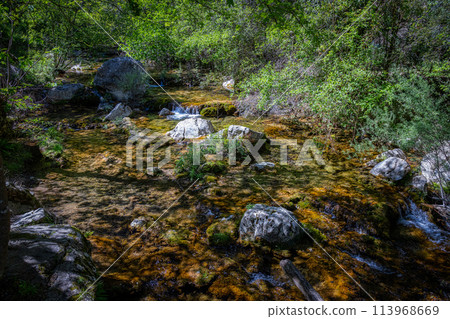 Landscape of green mountains in Sadernes, Catalonia, Spain 113968669