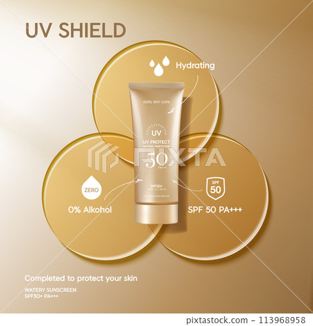 Summer sunscreen for skin protection,realistic cosmetic bottle mockup. 113968958