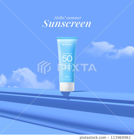 Summer sunscreen for skin protection,realistic cosmetic bottle mockup. 113968961