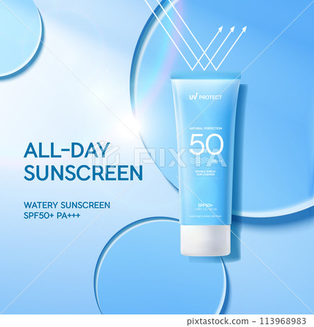 Summer sunscreen for skin protection,realistic cosmetic bottle mockup. Summer sunscreen for skin protection,realistic cosmetic bottle mockup. 113968983