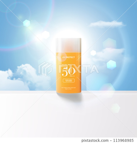 Summer sunscreen for skin protection,realistic cosmetic bottle mockup. 113968985