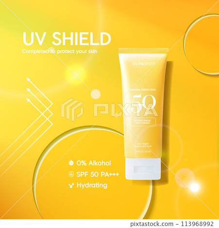 Summer sunscreen for skin protection,realistic cosmetic bottle mockup. 113968992