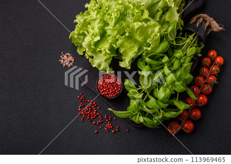 Fresh herbs basil in the form of a bush as an ingredient for cooking at home 113969465