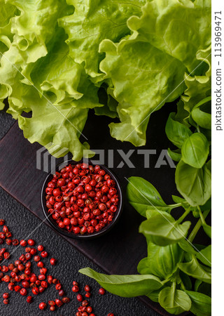 Fresh herbs basil in the form of a bush as an ingredient for cooking at home Fresh herbs basil in the form of a bush as an ingredient for cooking at home 113969471