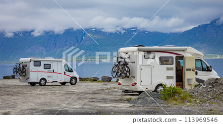 Family vacation travel RV, holiday trip in motorhome, Caravan car Vacation. Family vacation travel RV, holiday trip in motorhome, Caravan car Vacation. 113969546