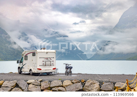 Family vacation travel RV, holiday trip in motorhome, Caravan car Vacation. 113969566