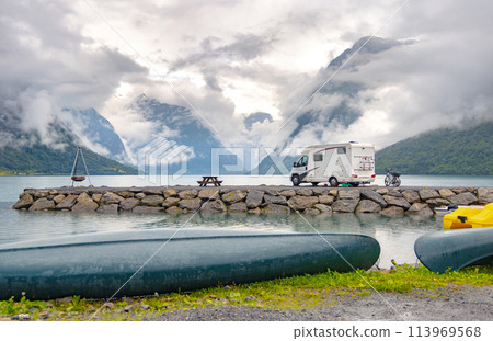 Family vacation travel RV, holiday trip in motorhome, Caravan car Vacation. 113969568