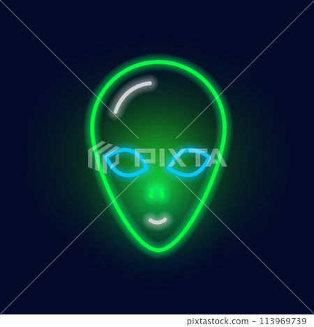 Fashion alien neon sign. Night bright signboard, Glowing light. Summer logo, emblem for Club or bar 113969739