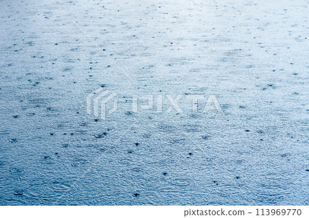 River in the rain. Water surface during a downpour 113969770
