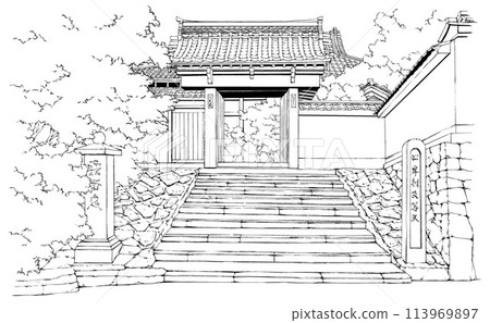 Manga style pen drawing illustration Japanese style _ gate Manga style pen drawing illustration Japanese style _ gate 113969897
