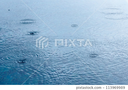 Round droplets of water over circles on pool water. 5 Round droplets of water over circles on pool water. 5 113969989