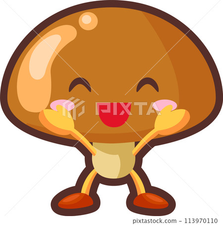 Illustration of a cute mushroom character happy with both hands raised Illustration of a cute mushroom character happy with both hands raised 113970110