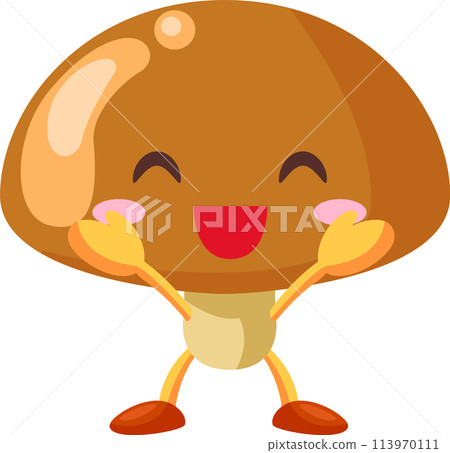 Illustration of a cute mushroom character happy with both hands raised Illustration of a cute mushroom character happy with both hands raised 113970111