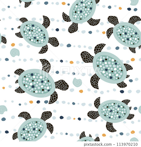 Seamless marine pattern with turtles . Creative undersea texture. Great for fabric, textile Vector Illustration Seamless marine pattern with turtles . Creative undersea texture. Great for fabric, textile Vector Illustration 113970210