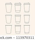 Coffee cup icons in line style,vector set . Disposable coffee cup 113970311
